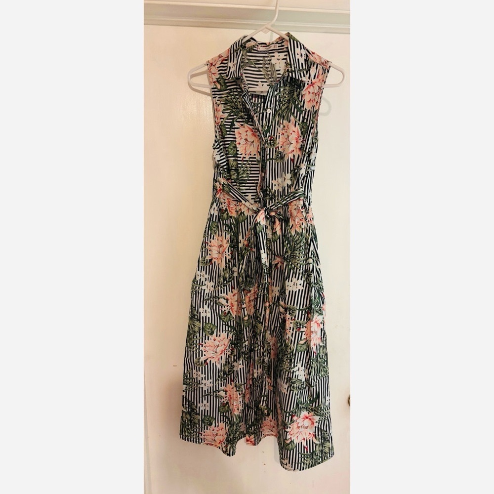 MANGO Collared Sleeveless Midi Sundress